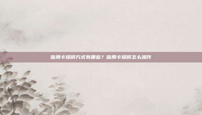 信用卡提额方式有哪些？信用卡提额怎么操作