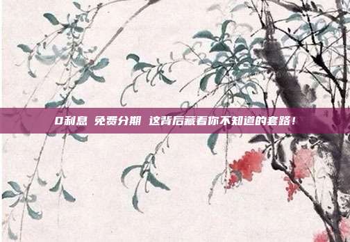 0利息≠免费分期 这背后藏着你不知道的套路！