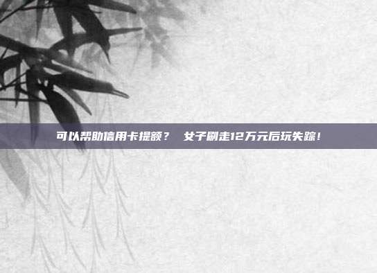 可以帮助信用卡提额？ 女子刷走12万元后玩失踪！