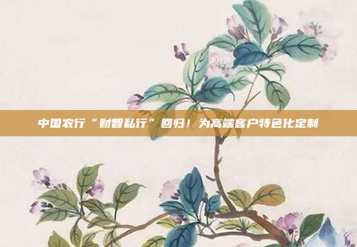 中国农行“财智私行”回归！为高端客户特色化定制