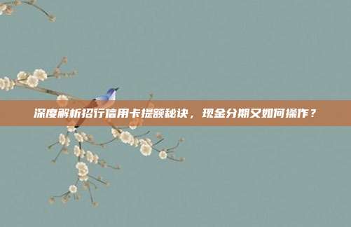 深度解析招行信用卡提额秘诀，现金分期又如何操作？