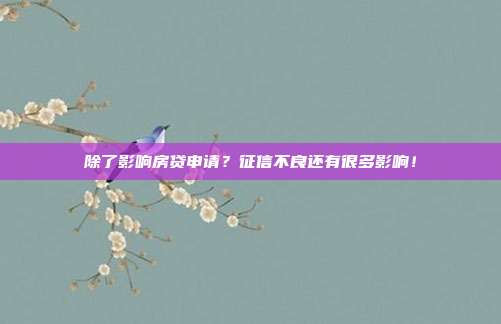 除了影响房贷申请？征信不良还有很多影响！