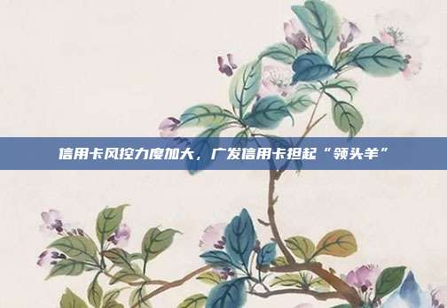 信用卡风控力度加大，广发信用卡担起“领头羊”