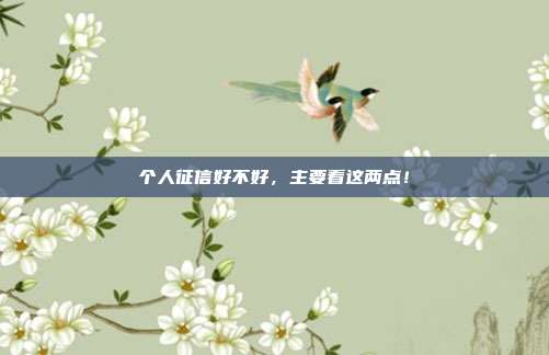 个人征信好不好,主要看这两点!