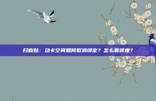 扫盲贴：动卡空间如何取消绑定？怎么看额度？