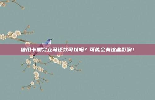 信用卡刷完立马还款可以吗？可能会有这些影响！