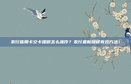 农行信用卡空卡提额怎么操作？农行最新提额有效方法！