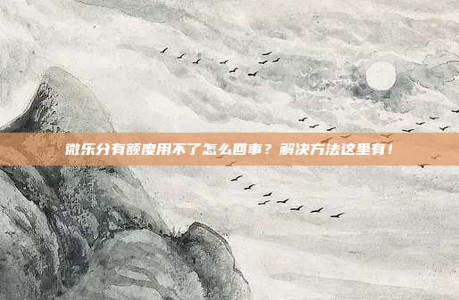 微乐分有额度用不了怎么回事？解决方法这里有！